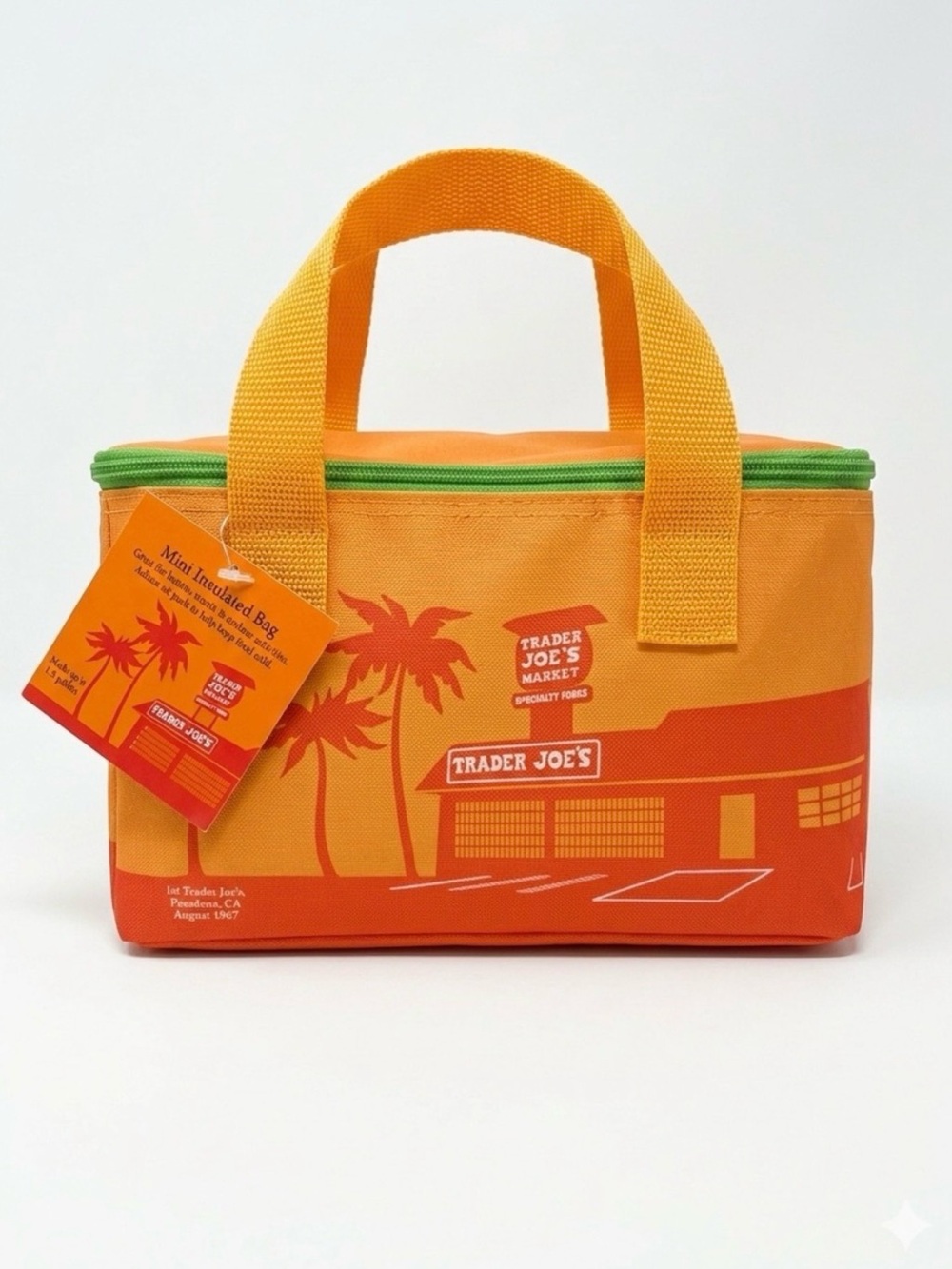 Trader Joe’s Insulated Tote in Bright Orange with Lime Green interior